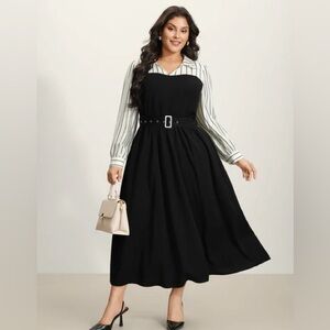 NWT BloomChic 26 Black and White Striped Long Sleeve Dress